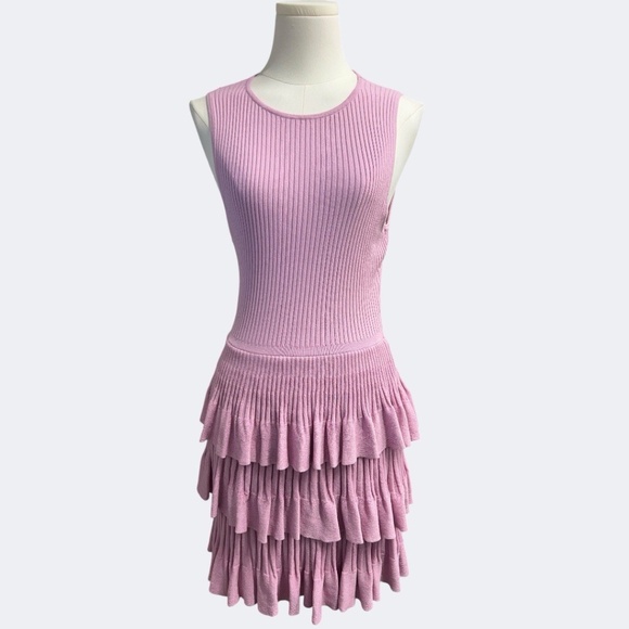 MABLE Dress Women S Pink Ribbed Sleeveless Tiered Skirt Stretch Fun Summer Party - Picture 1 of 10